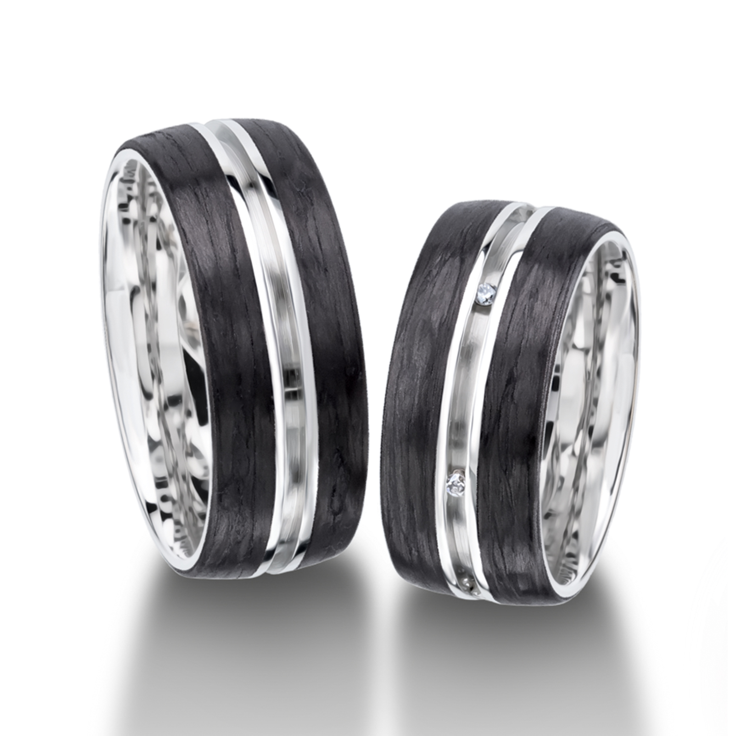 Carbon rings in gold, platinum and palladium with diamonds Furrer Jacot