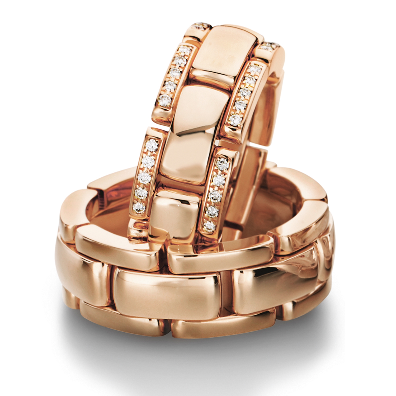 Chain rings in gold, platinum and palladium with diamonds Furrer Jacot