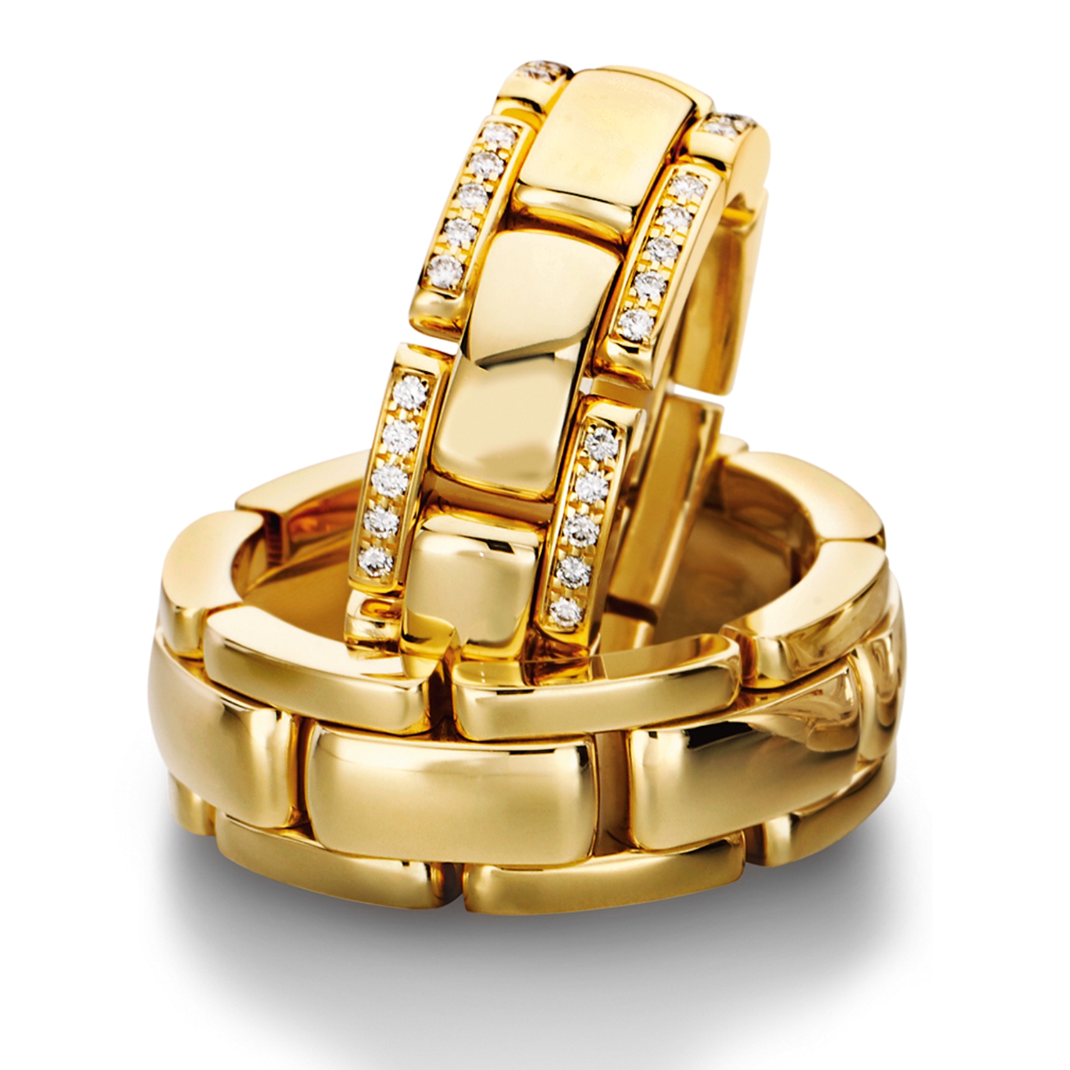 Chain rings in gold, platinum and palladium with diamonds Furrer Jacot