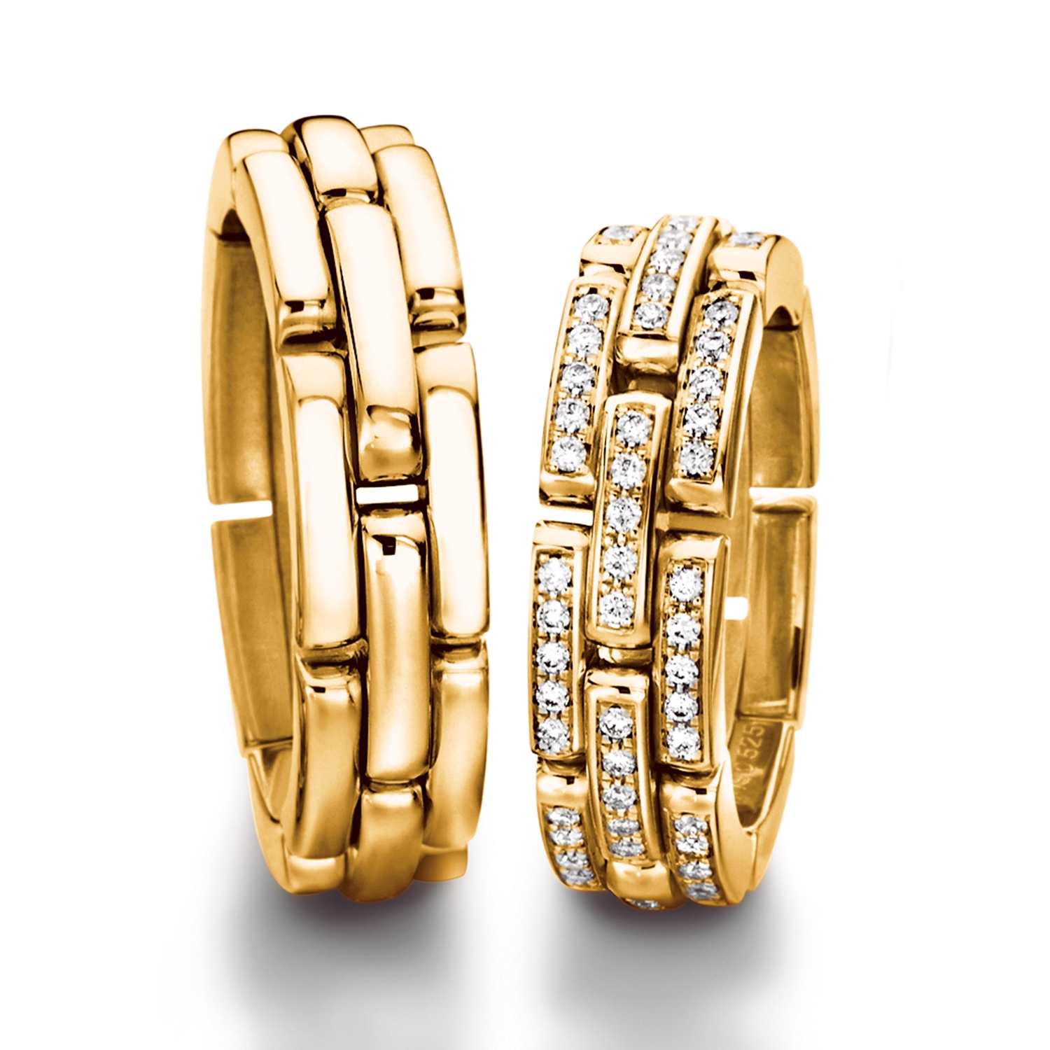 Chain rings in gold, platinum and palladium with diamonds Furrer Jacot