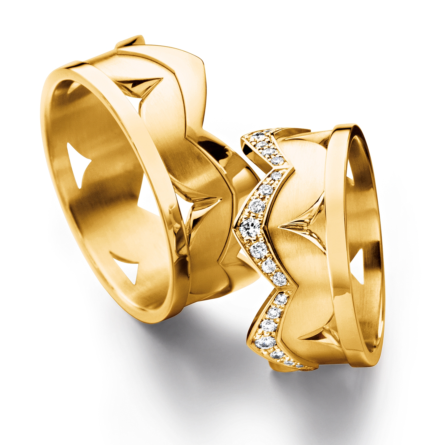 Diamond rings in gold, platinum and palladium with diamonds Furrer Jacot crown