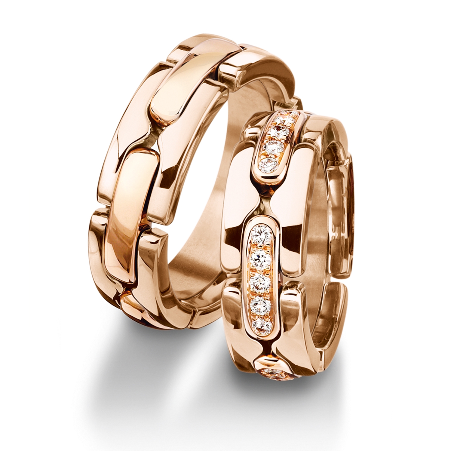 Chain rings in gold, platinum and palladium with diamonds Furrer Jacot