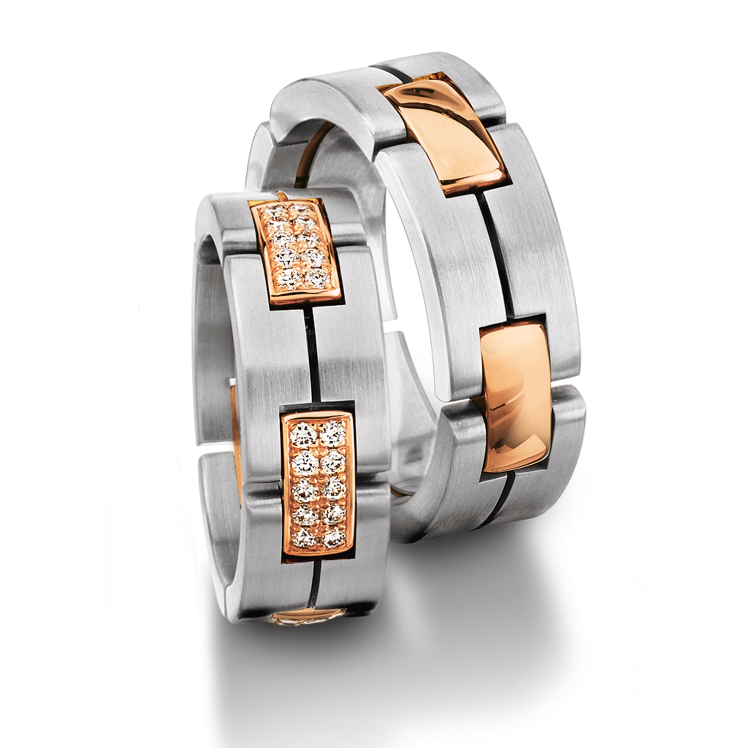 Chain rings in gold, platinum and palladium with diamonds Furrer Jacot