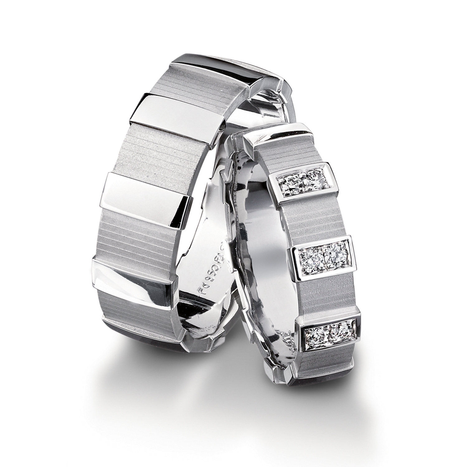 Rings in gold, platinum and palladium with diamonds Furrer Jacot