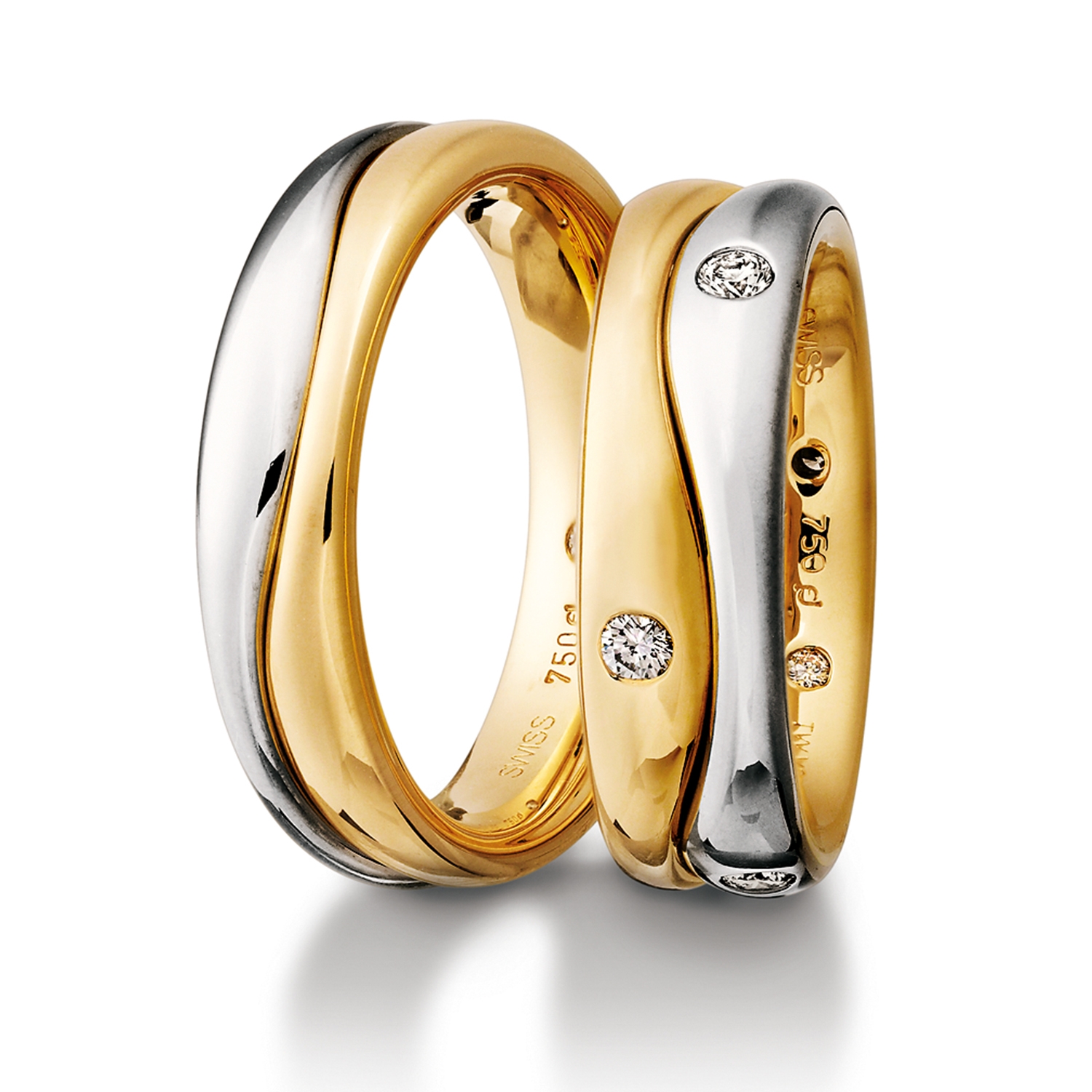 Rings in gold, platinum and palladium with diamonds Furrer Jacot