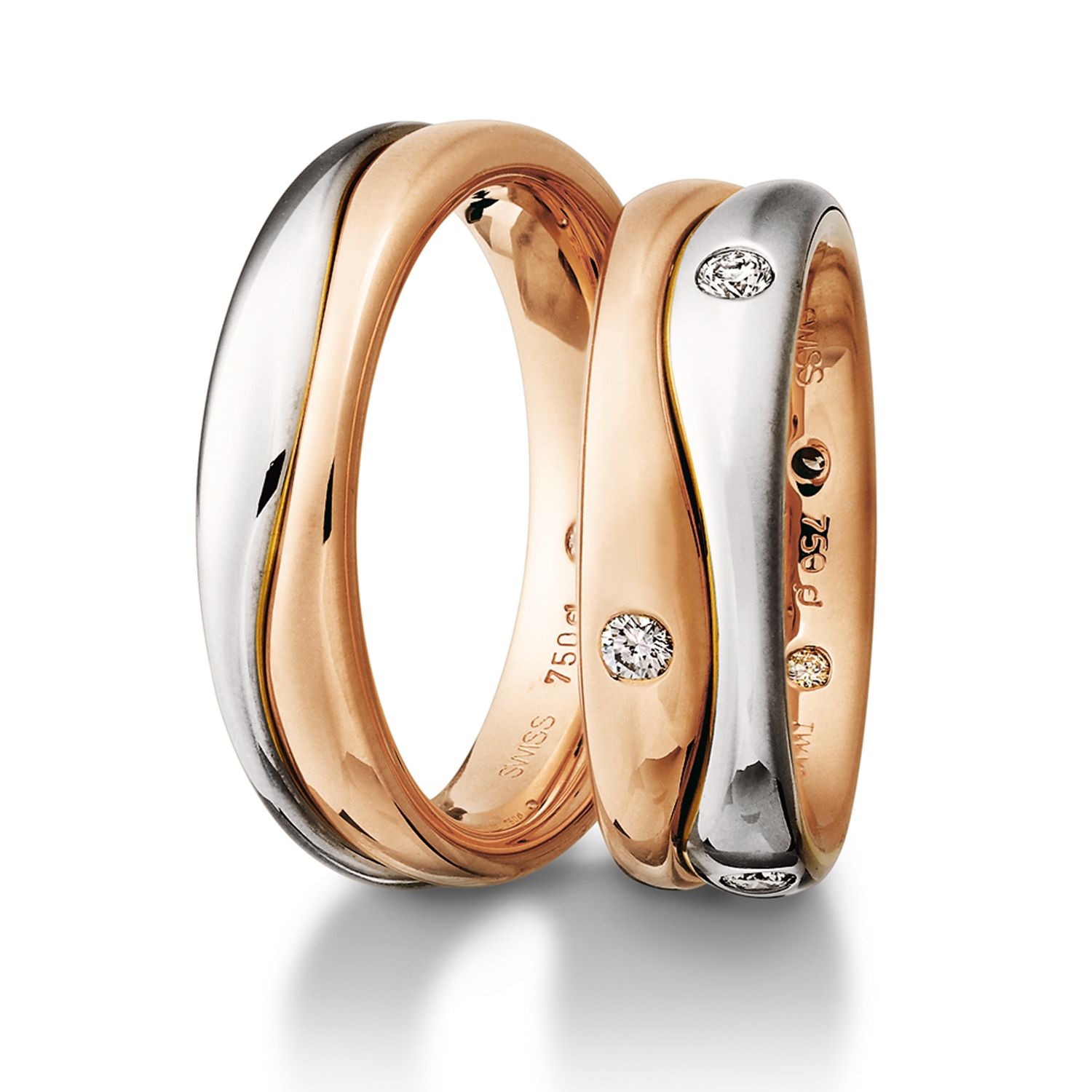 Rings in gold, platinum and palladium with diamonds Furrer Jacot