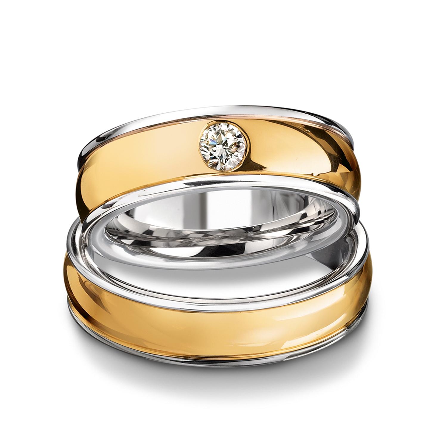 Rings in gold, platinum and palladium with diamonds Furrer Jacot