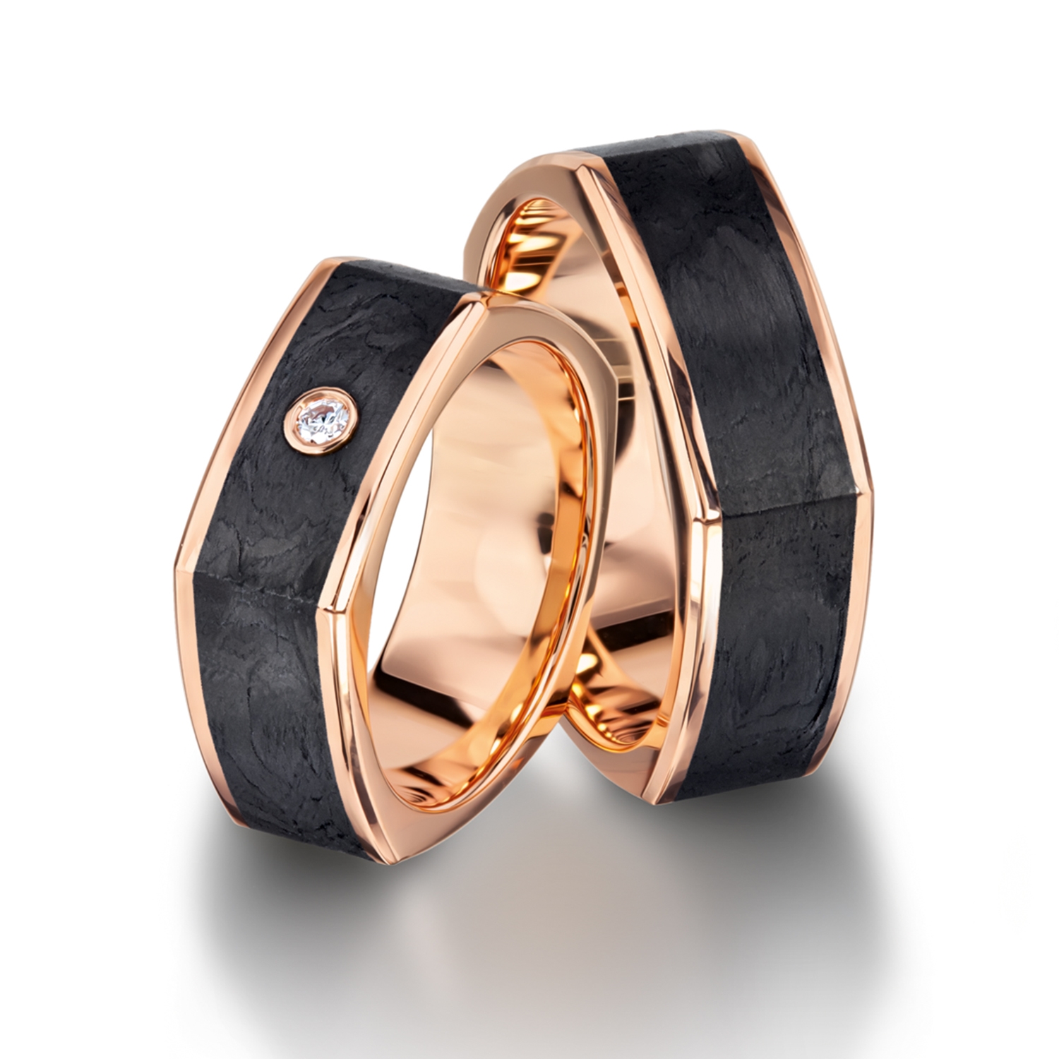 Carbon rings, black rings in gold, platinum and palladium with diamonds Furrer Jacot