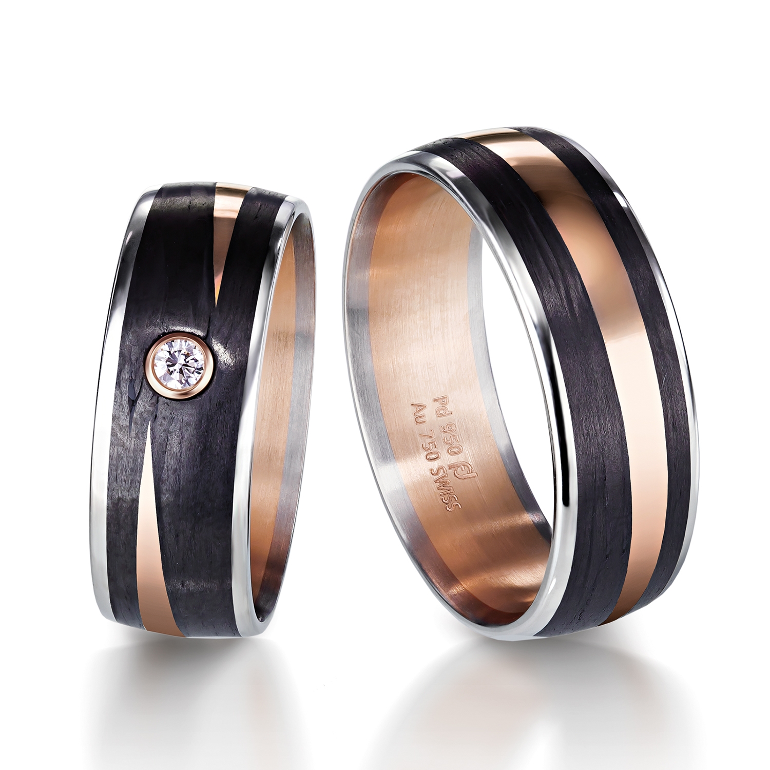 wedding bands, wedding rings, in gold, platinum, palladium, bicolor, with diamonds, carbon, black