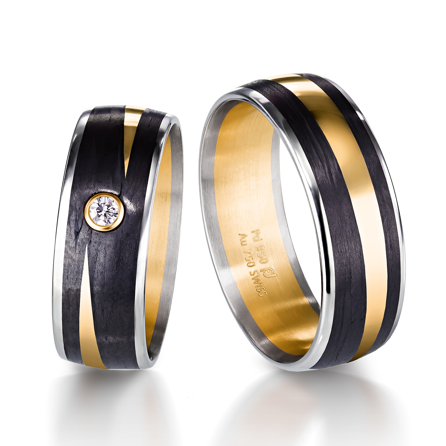 wedding bands, wedding rings, in gold, platinum, palladium, bicolor, with diamonds, carbon, black