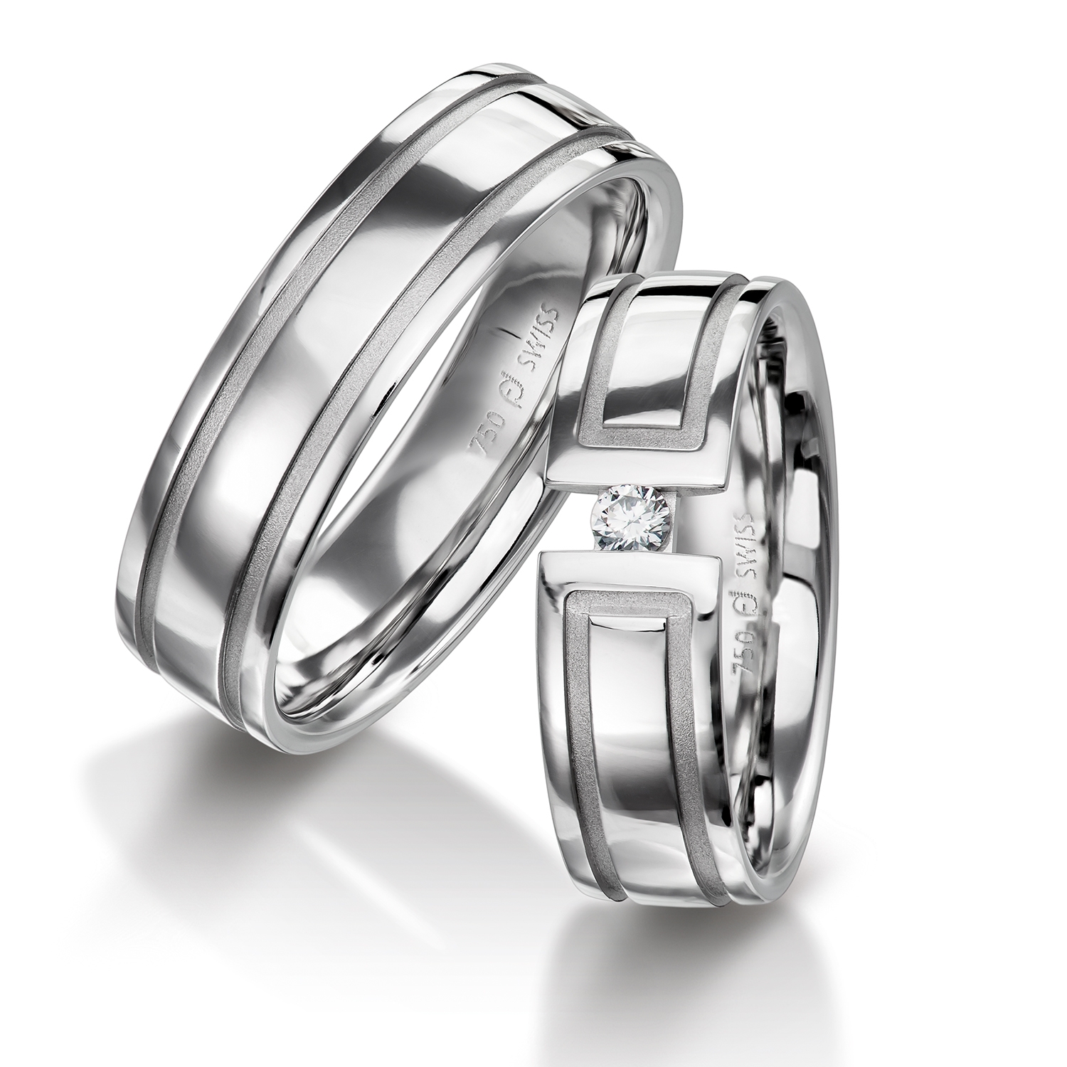 Rings in gold, platinum and palladium with diamonds Furrer Jacot