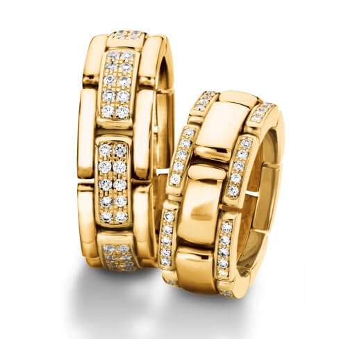 Chain rings in gold, platinum and palladium with diamonds Furrer Jacot