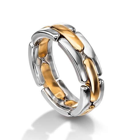 Man's world chain ring in white and yellow gold