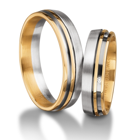 Rings in gold, platinum, palladium and black with diamonds Furrer Jacot