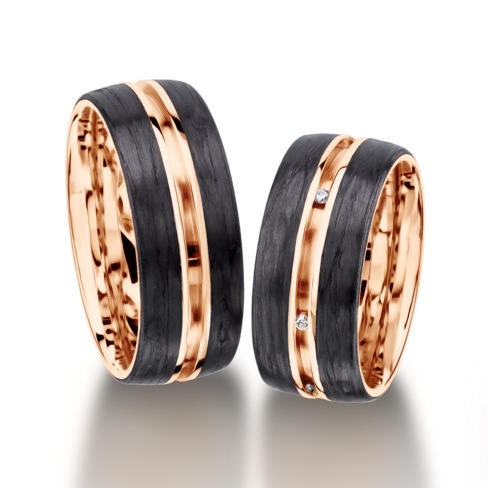 Carbon rings in gold, platinum and palladium with diamonds Furrer Jacot