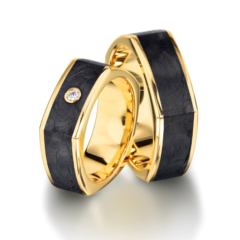 Carbon rings, black rings in gold, platinum and palladium with diamonds Furrer Jacot