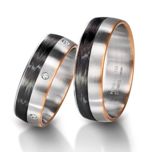 Rings in gold, platinum, palladium, carbon and black with diamonds Furrer Jacot